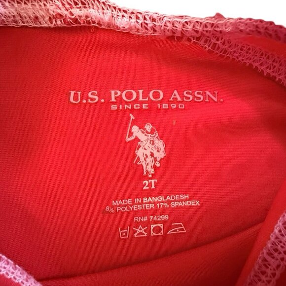 U.S. Polo Assn Rash Guard Swim Shirt Red Navy SPF Protection Size 2T - Picture 4 of 4